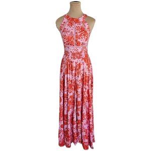 Abel The Label Floral Red and Pink Summer Resort Maxi Dress Sz S